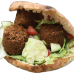 A delicious falafel sandwich featuring crisp lettuce and juicy tomatoes, all nestled in a warm pita